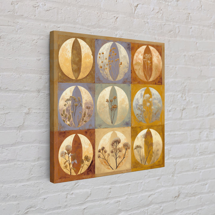 Moon Phases Above Botanical Silhouettes Framed Canvas Print, Boho Art, Boho Decor, Living Room Decor, Oil Painting, Bohemian, BOH-1x1-2