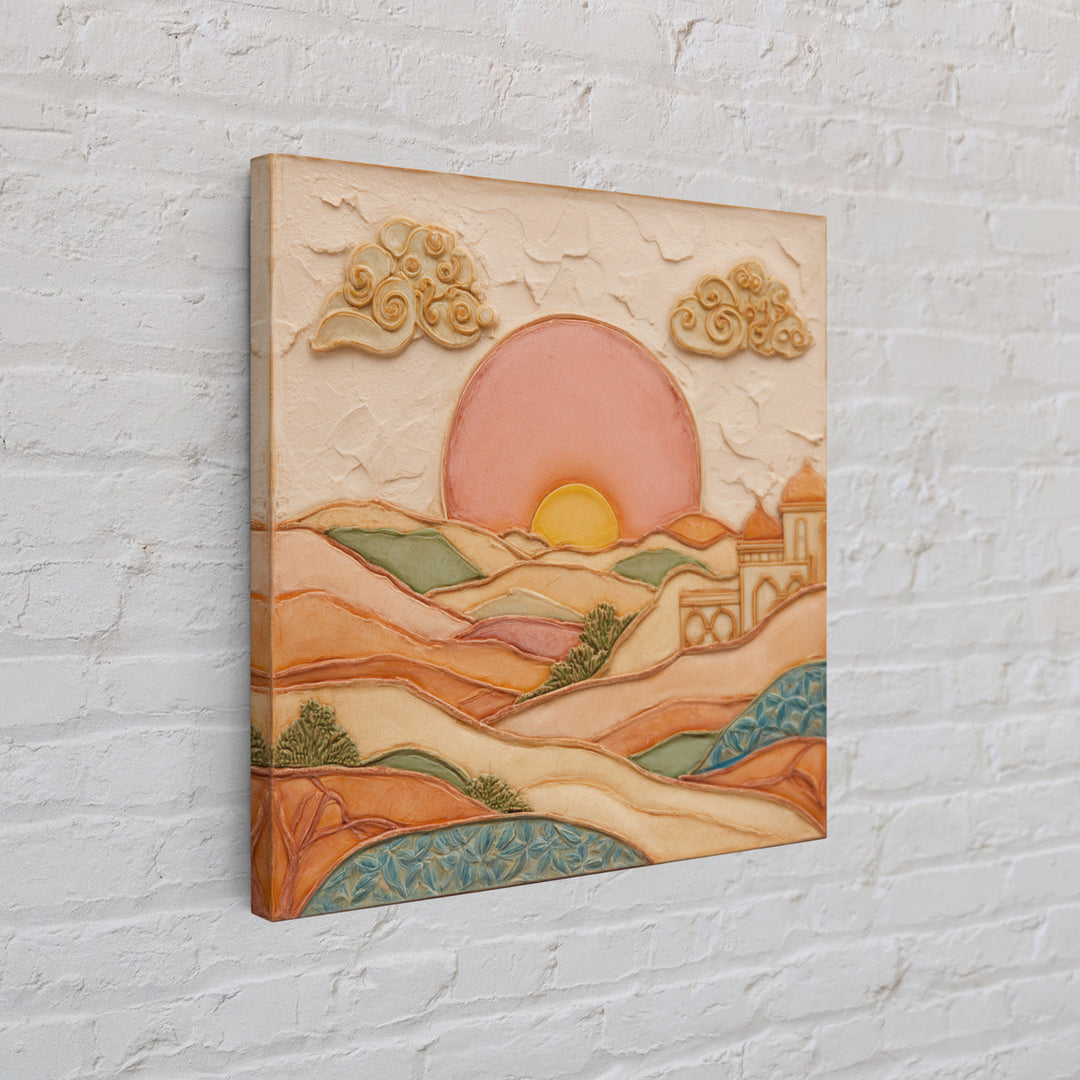 Sunrise over Rolling Dunes in Muted Peach Framed Canvas Print, Boho Art, Room Decor, Living Room Decor, Fine Art, Bohemian, BOH-1x1-21