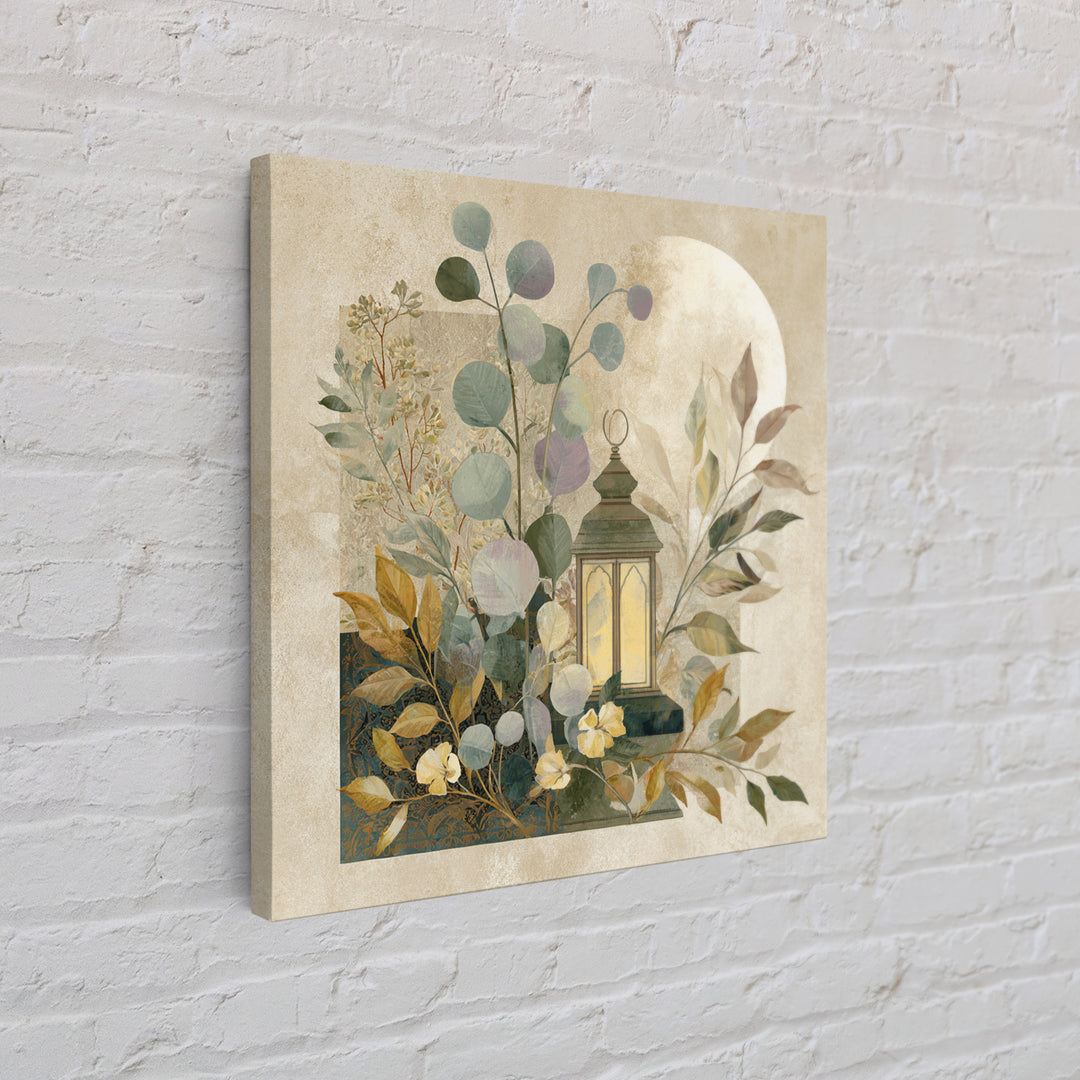 Sage Green Eucalyptus and Crescent Moon Canvas Print, Boho Art, Art Deco, Living Room Decor, Bohemian, Modern Wall Art, BOH-1x1-23