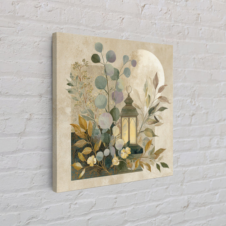 Sage Green Eucalyptus and Crescent Moon Canvas Print, Boho Art, Art Deco, Living Room Decor, Bohemian, Modern Wall Art, BOH-1x1-23