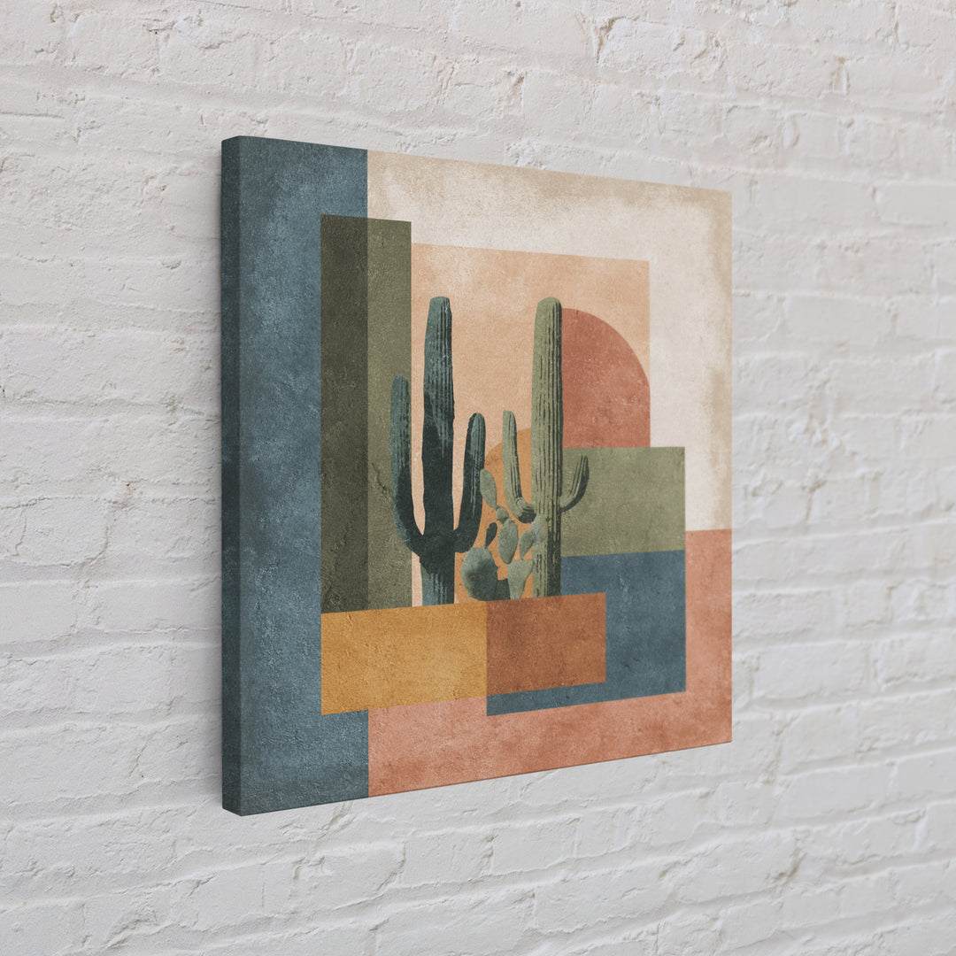 Desert Sun with Cactus and Warm Clay Canvas Print, Boho Art, Art, Living Room Decor, Fine Art, Bohemian, Wallart, Art Nouveau, BOH-1x1-25