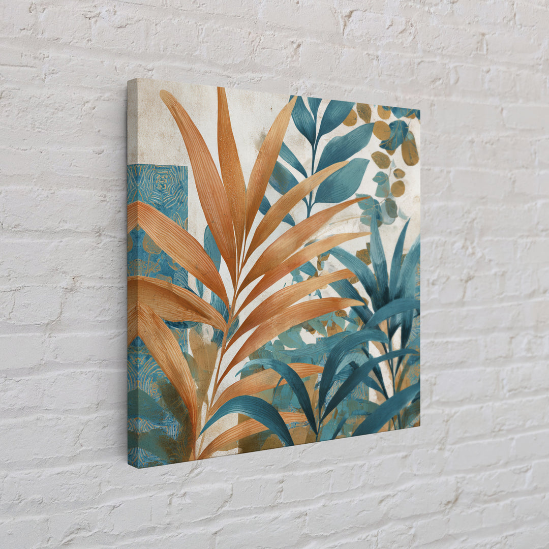 Terracotta Palm Leaves Framed Canvas Print, Boho Art, Wall Decor, Living Room Decor, Fine Art, Bohemian, Art Nouveau, BOH-1x1-29
