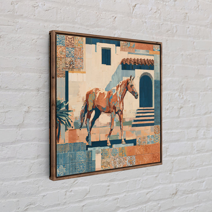 Wild Horse in Dusty Golden Light Framed Canvas Print, Boho Art, Gallery Decor, Living Room Decor, Fine Art, Bohemian, BOH-1x1-32