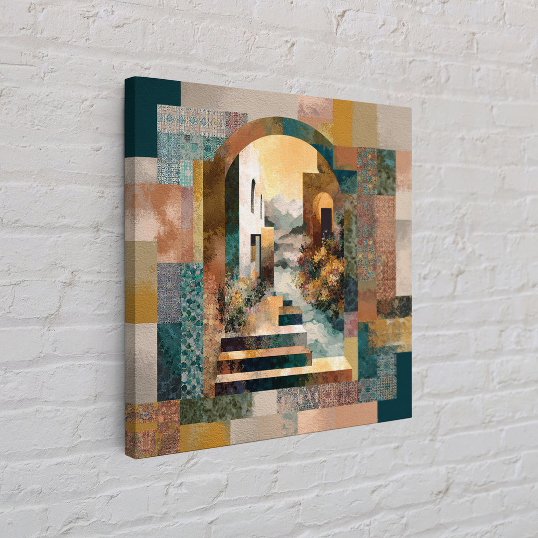 Earth Tone Mountain and River Abstraction Canvas Print, Boho Art, Abstract Wall Art, Living Room Decor, Fine Art, Bohemian, BOH-1x1-35
