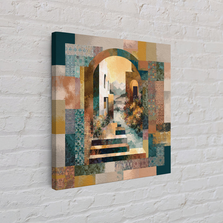 Earth Tone Mountain and River Abstraction Canvas Print, Boho Art, Abstract Wall Art, Living Room Decor, Fine Art, Bohemian, BOH-1x1-35