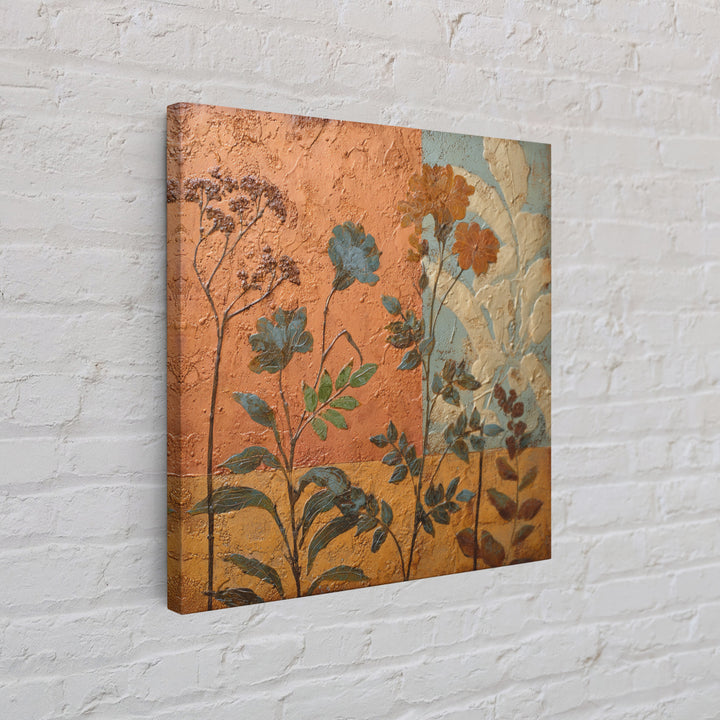 Burnt Orange Floral Field at Sunset Framed Canvas Print, Boho Art, Contemporary Art, Living Room Decor, Fine Art, Bohemian, BOH-1x1-37
