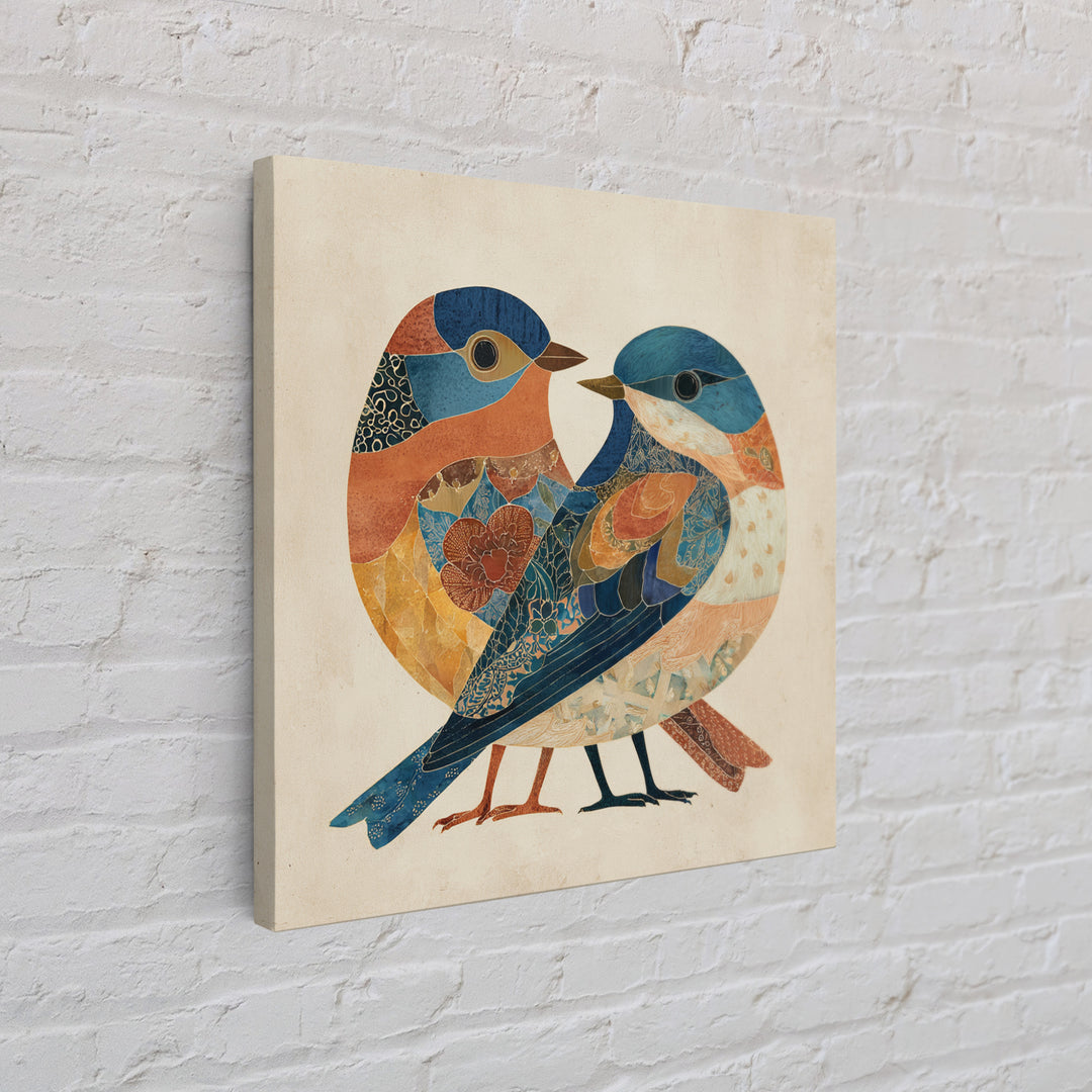 Boho Bird Pair Framed Canvas Print, Boho Art, Digital Wall Art, Living Room Decor, Bohemian, Garden Art, Wall Art Print, BOH-1x1-44