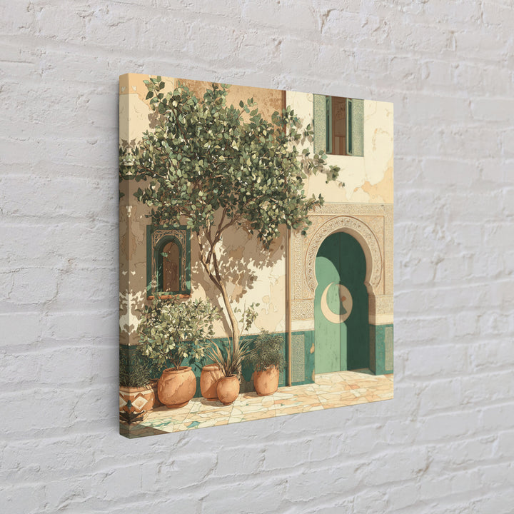 Sage Green Eucalyptus and Crescent Moon Framed Canvas Print, Boho Art, Digital Print, Living Room Decor, Fine Art, Bohemian, BOH-1x1-47