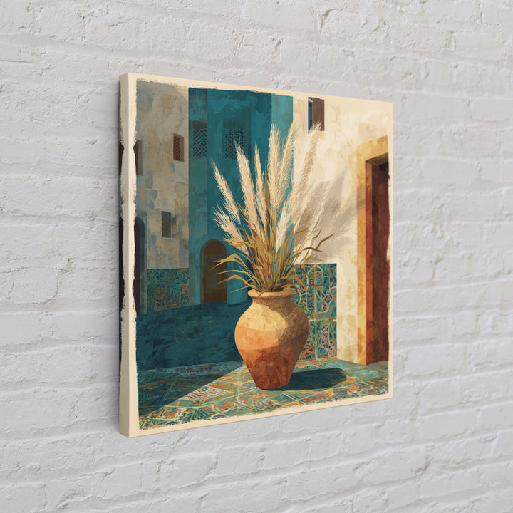Bohemian Vase with Dried Pampas Grass Framed Canvas Print, Boho Art, Prints, Living Room Decor, Abstract Art, Bohemian, BOH-1x1-57