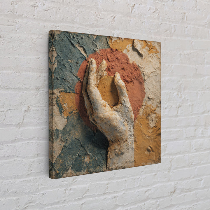 Mystic Hand Holding a Tiny Sun Framed Canvas Print, Boho Art, Living Room Wall Art, Living Room Decor, Watercolor Art, Bohemian, BOH-1x1-6