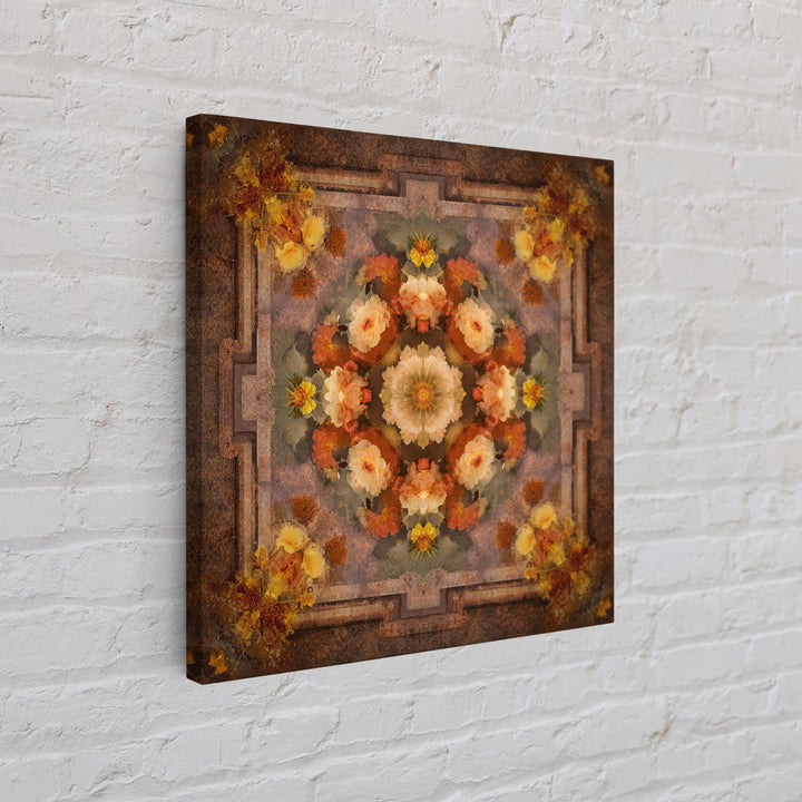 Burnt Orange Floral Field at Sunset Framed Canvas Print, Boho Art, Contemporary Art, Living Room Decor, Fine Art, Bohemian, BOH-1x1-61