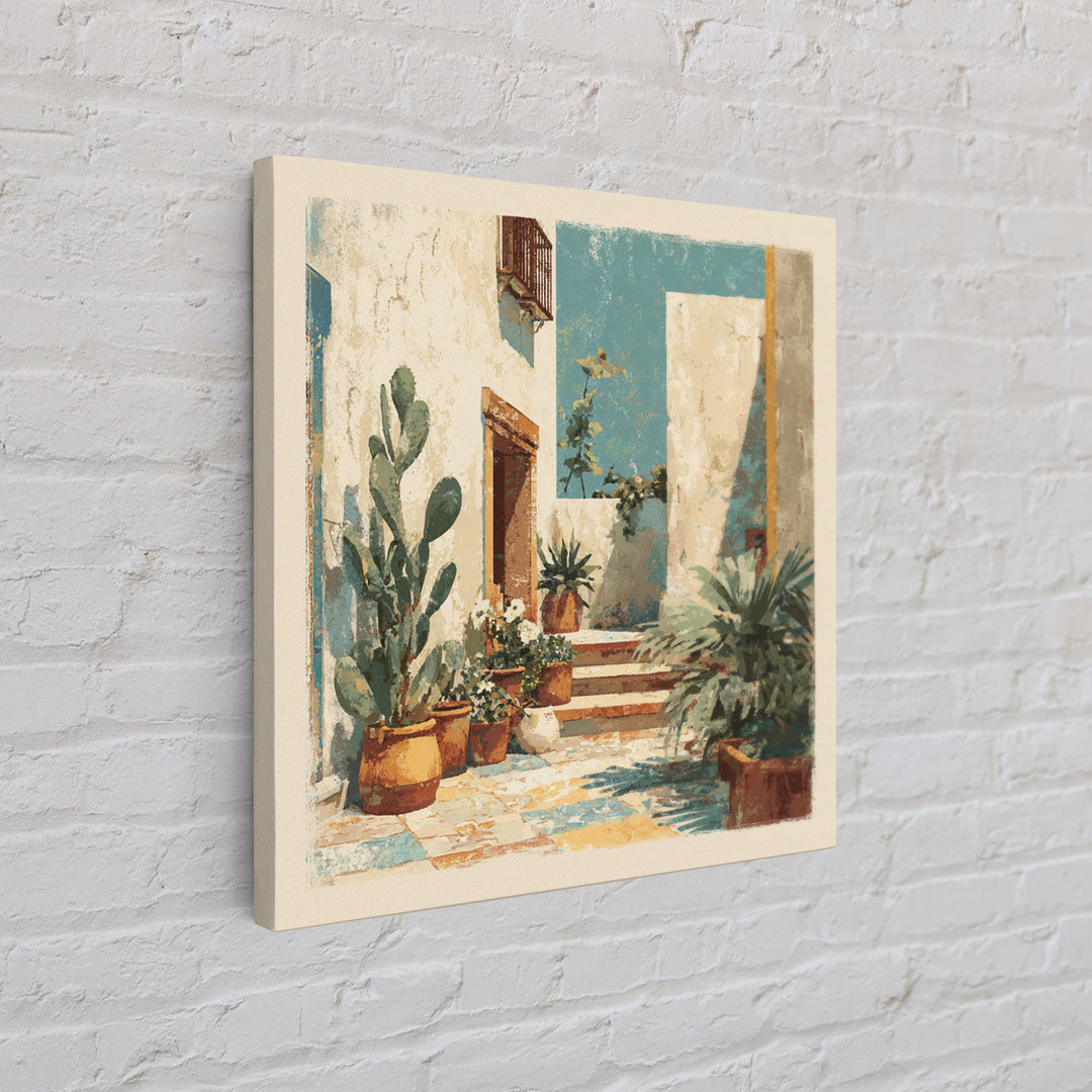 Warm Neutral Cactus Garden Illustration Framed Canvas Print, Boho Art, Wall Art Set, Living Room Decor, Fine Art, Bohemian, BOH-1x1-66