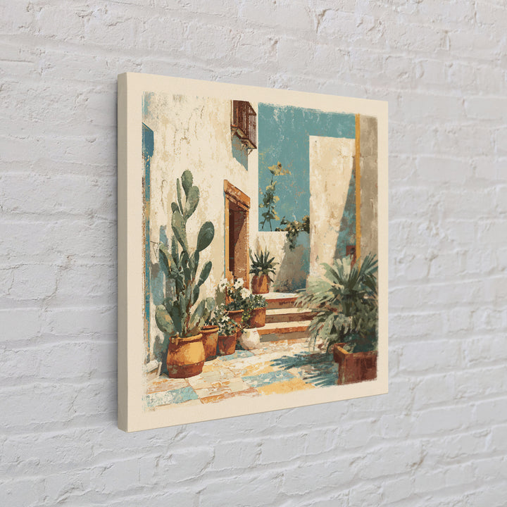 Warm Neutral Cactus Garden Illustration Framed Canvas Print, Boho Art, Wall Art Set, Living Room Decor, Fine Art, Bohemian, BOH-1x1-66