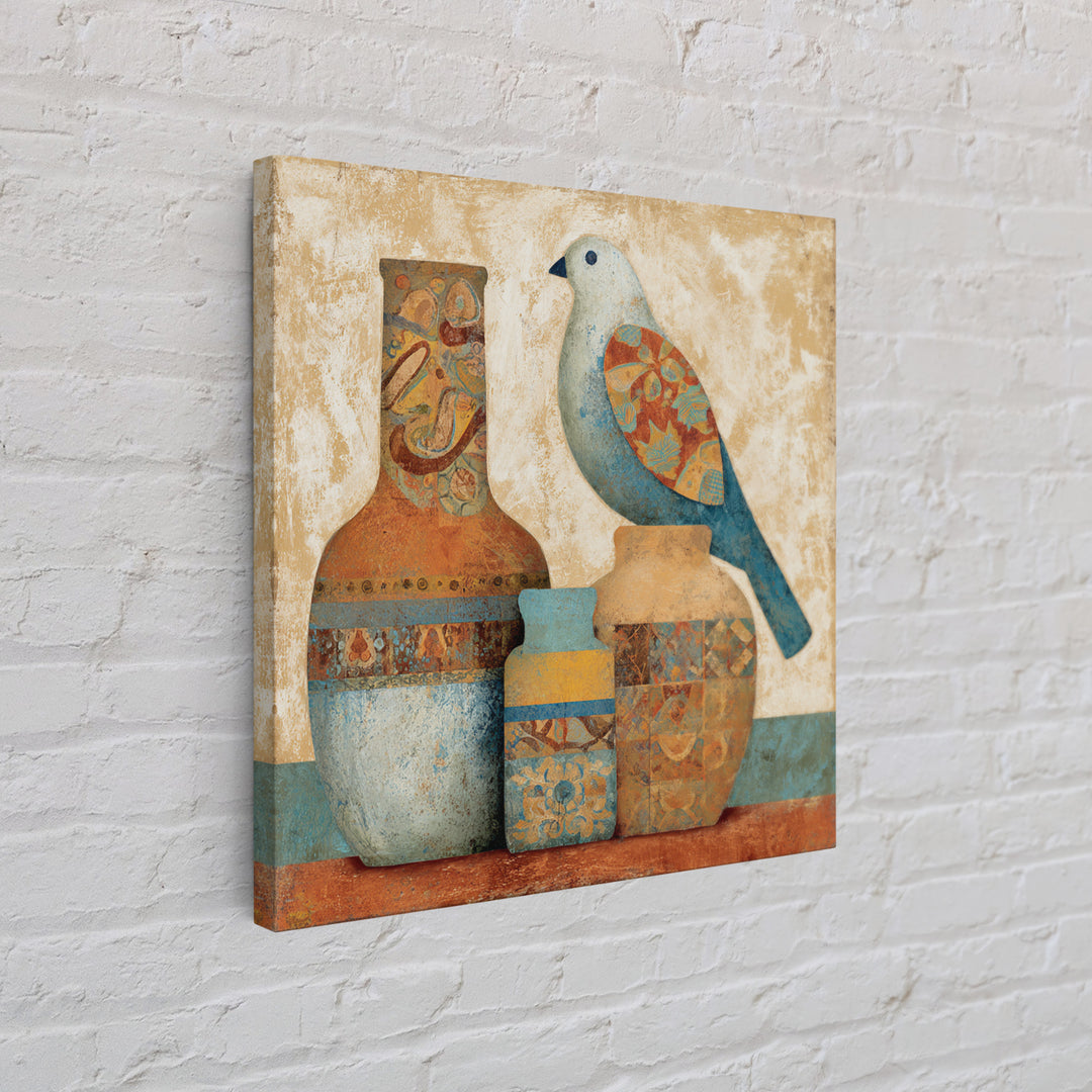 Boho Bird Pair Framed Canvas Print, Boho Art, Boho Wall Art, Living Room Decor, Fine Art, Bohemian, Statement Artwork, BOH-1x1-68