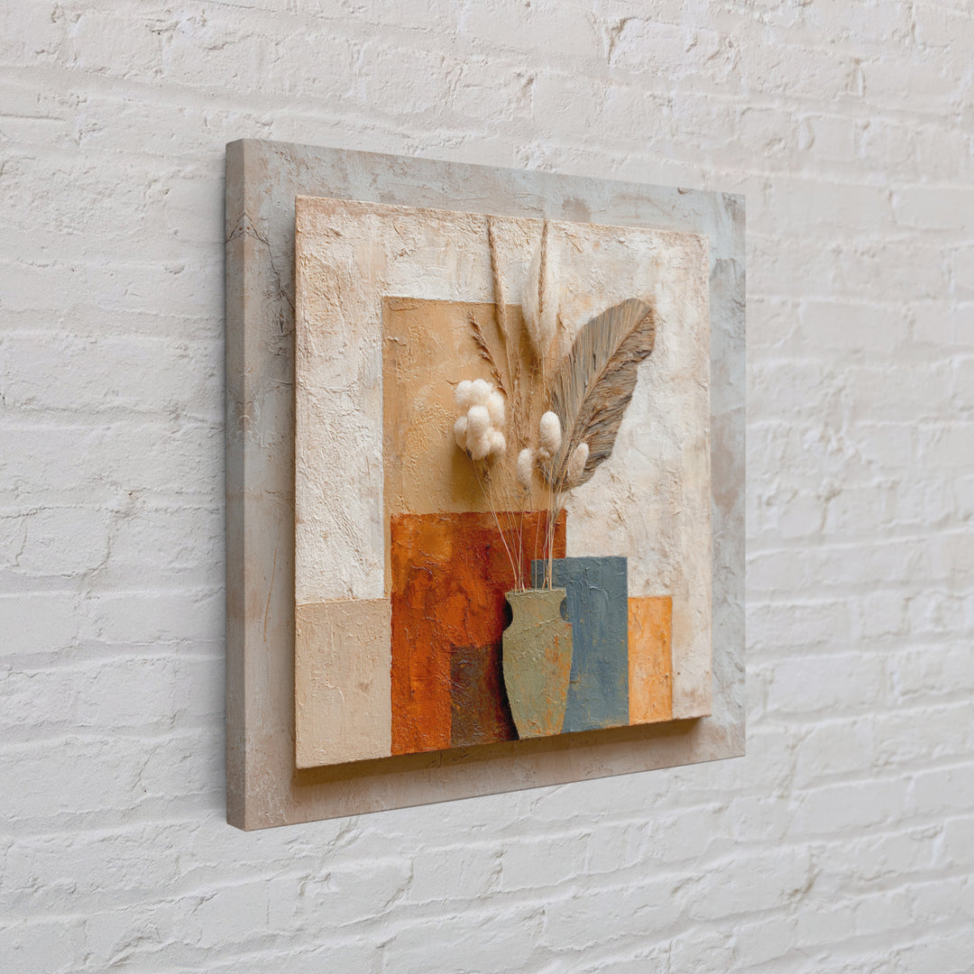Bohemian Vase with Dried Pampas Grass Canvas Print, Boho Art, Mid Century Modern, Living Room Decor, Fine Art, Bohemian, BOH-1x1-81
