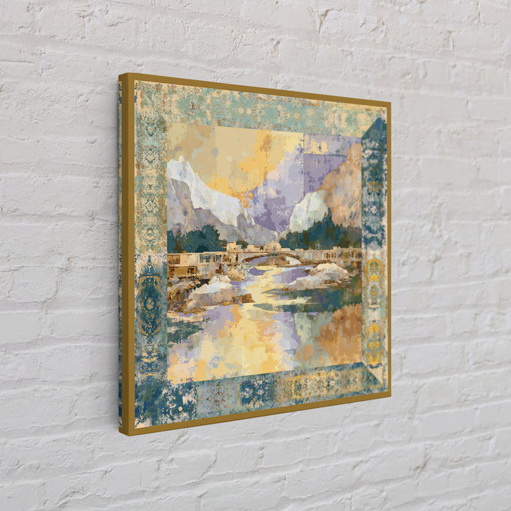 Earth Tone Mountain and River Abstraction Framed Canvas Print, Boho Art, Living Room Decor, Oil Painting, Bohemian, BOH-1x1-83