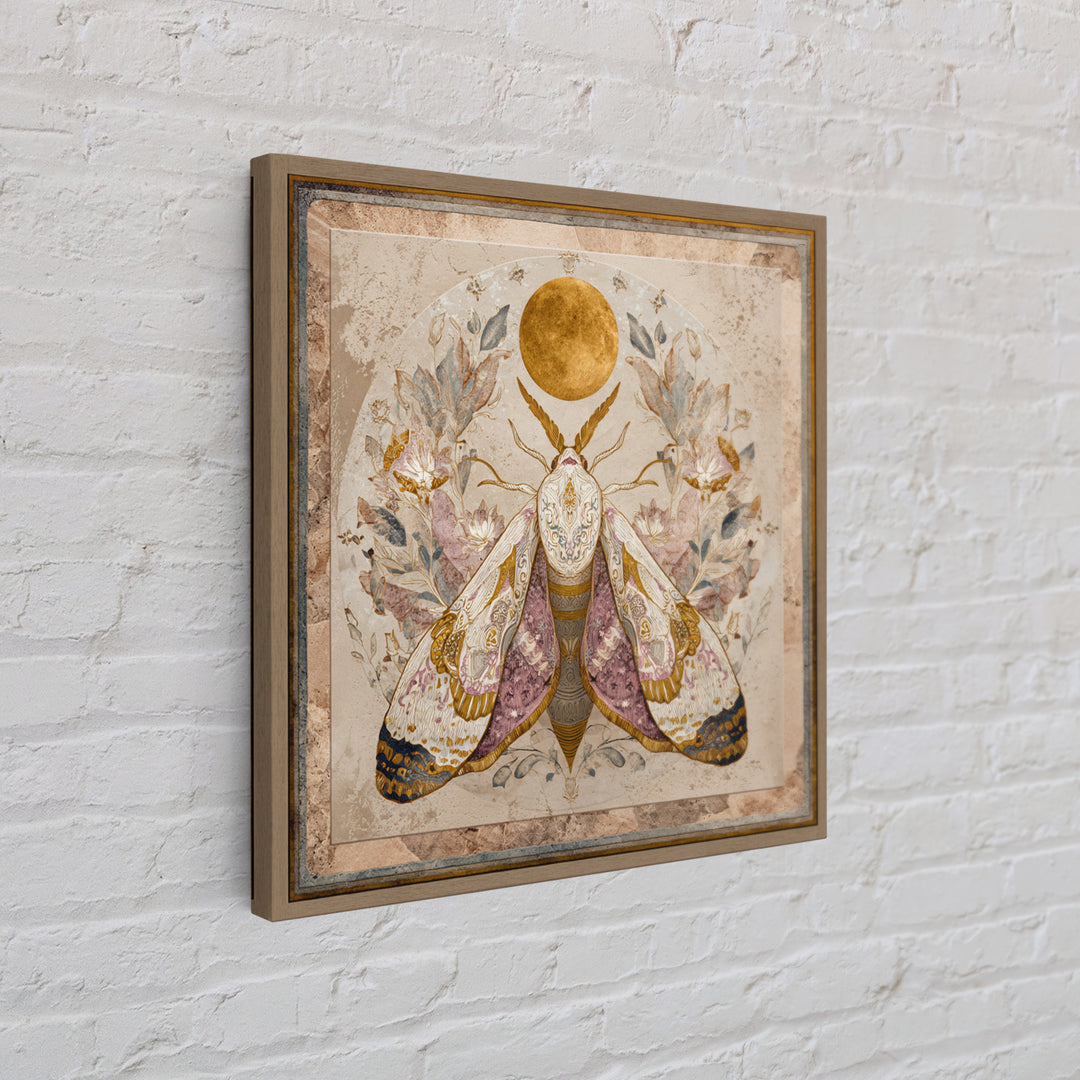 Golden Moth with Moon and Stars Canvas Print, Boho Art, Art Print, Living Room Decor, Fine Art, Bohemian, Digital Print, BOH-1x1-89