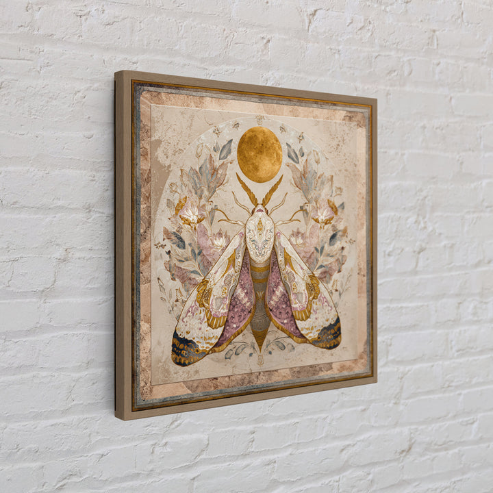 Golden Moth with Moon and Stars Canvas Print, Boho Art, Art Print, Living Room Decor, Fine Art, Bohemian, Digital Print, BOH-1x1-89