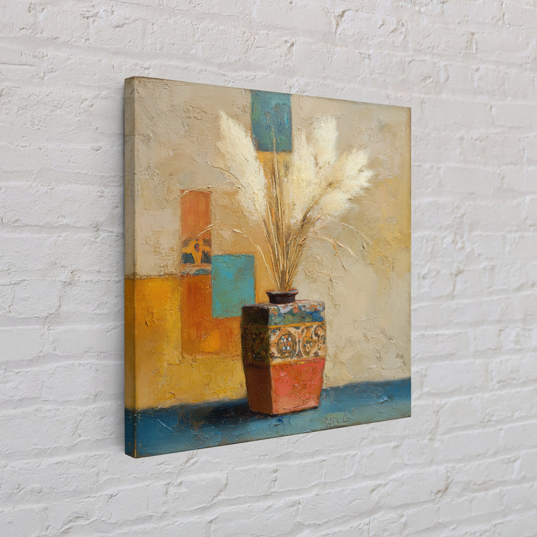 Bohemian Vase with Dried Pampas Grass Canvas Print, Boho Art, Minimalist Decor, Living Room Decor, Fine Art, Bohemian, BOH-1x1-9