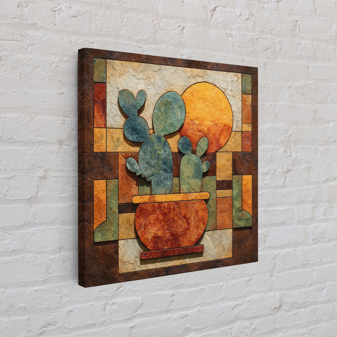 Desert Sun with Cactus and Warm Clay Canvas Print, Boho Art, Artwork, Living Room Decor, Fine Art, Bohemian, Boho Decor, BOH-1x1-97