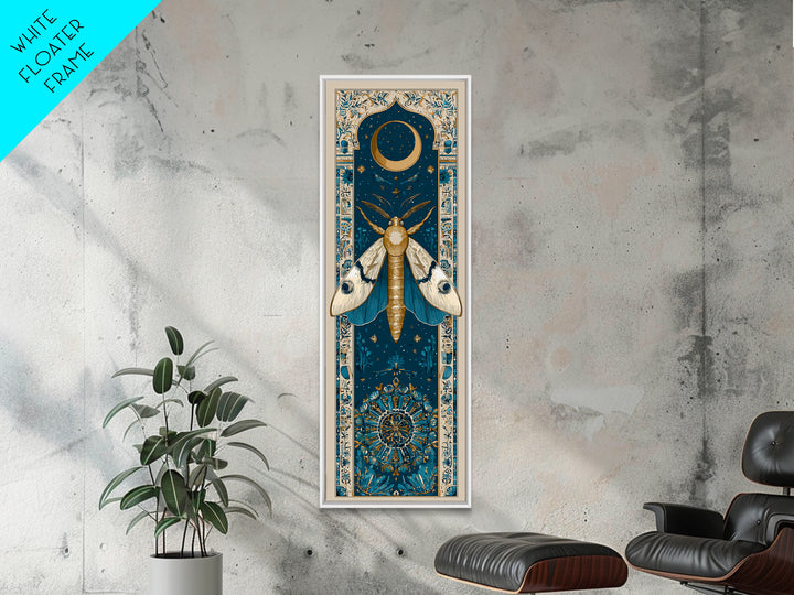 Golden Moth with Moon and Stars Framed Canvas Print, Boho Art, Prints, Living Room Decor, Fine Art, Bohemian, Abstract Art, BOH-1x3-29