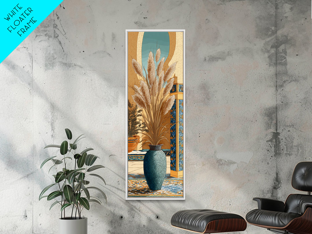 Bohemian Vase with Dried Pampas Grass Framed Canvas Print, Boho Art, Printable, Living Room Decor, Oil Painting, Bohemian, BOH-1x3-45