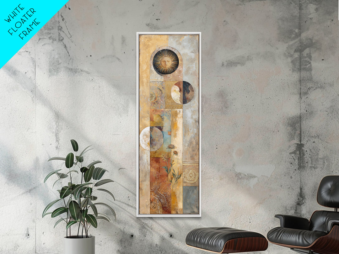 Sun and Moon Celestial Folk Motif Framed Canvas Print, Boho Art, Room Decor, Living Room Decor, Fine Art, Bohemian, Printable, BOH-1x3-46