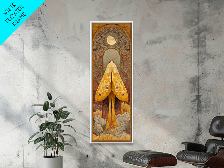Golden Moth with Moon and Stars Canvas Print, Boho Art, Minimalist Decor, Living Room Decor, Bohemian, Digital Wall Art, BOH-1x3-5