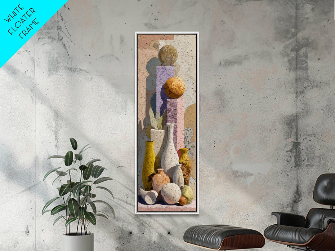 Abstract Clay Shapes Framed Canvas Print, Boho Art, Digital Print, Living Room Decor, Abstract Art, Bohemian, Gallery Decor, BOH-1x3-52