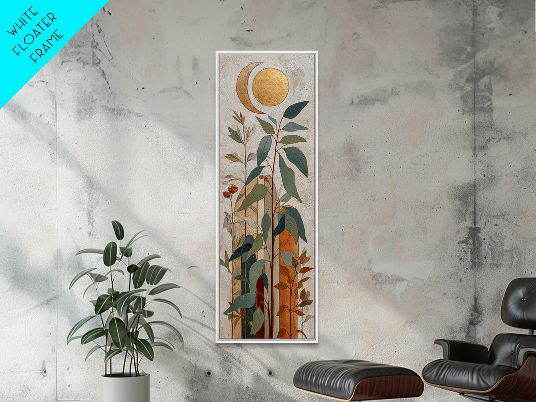 Sage Green Eucalyptus and Crescent Moon Canvas Print, Boho Art, Modern Decor, Living Room Decor, Fine Art, Bohemian, Wall Decor, BOH-1x3-59