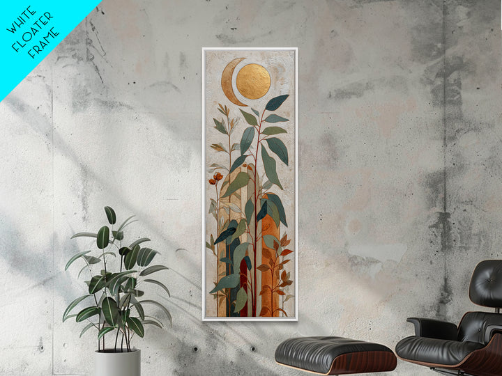 Sage Green Eucalyptus and Crescent Moon Canvas Print, Boho Art, Modern Decor, Living Room Decor, Fine Art, Bohemian, Wall Decor, BOH-1x3-59