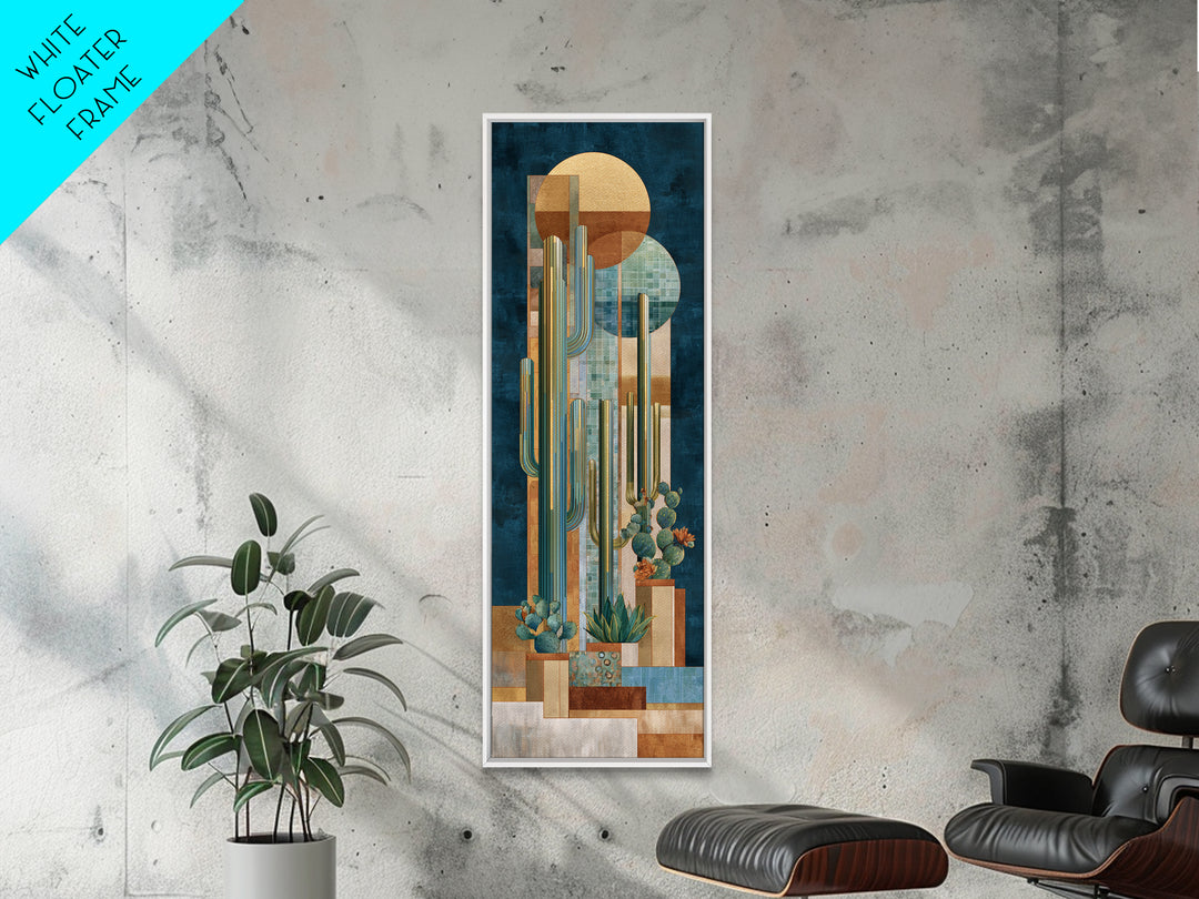 Desert Sun with Cactus and Warm Clay Framed Canvas Print, Boho Art, Boho, Living Room Decor, Fine Art, Bohemian, Wall Art Print, BOH-1x3-61