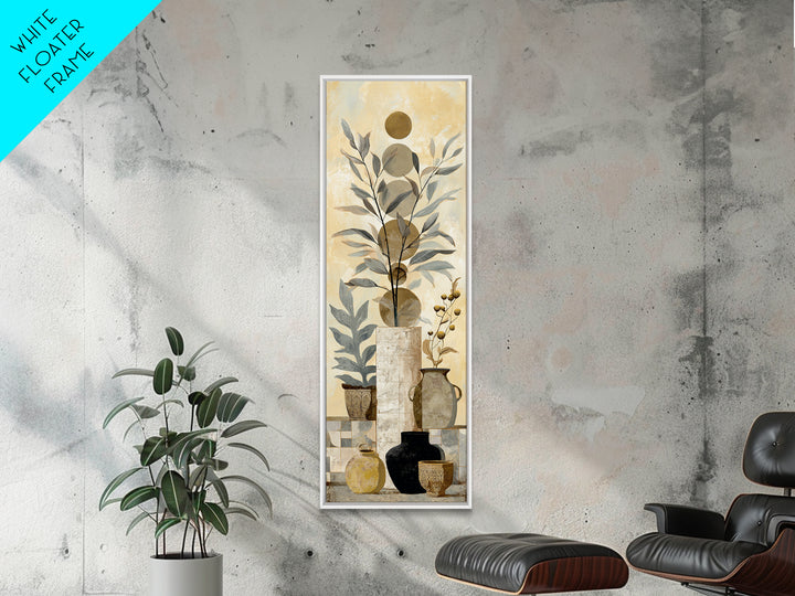 Moon Phases Above Botanical Silhouettes Framed Canvas Print, Boho Art, Living Room Decor, Oil Painting, Bohemian, BOH-1x3-62