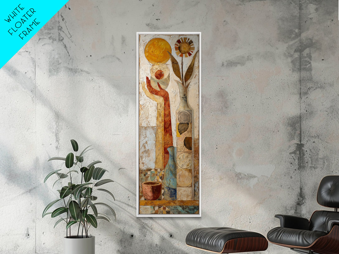 Mystic Hand Holding a Tiny Sun Framed Canvas Print, Boho Art, Wall Art, Living Room Decor, Watercolor Art, Bohemian, Art Deco, BOH-1x3-66