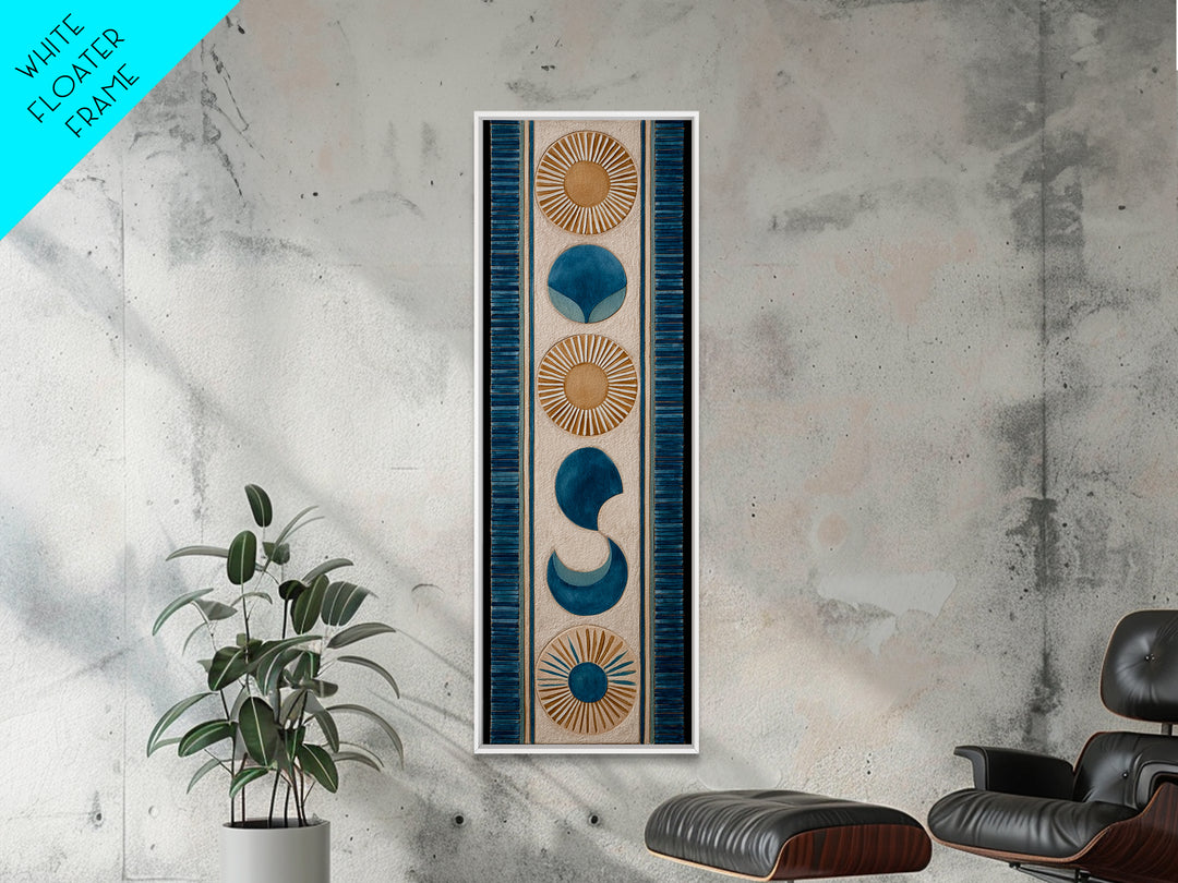 Sun and Moon Celestial Folk Motif Framed Canvas Print, Boho Art, Room Decor, Living Room Decor, Fine Art, Bohemian, Printable, BOH-1x3-70