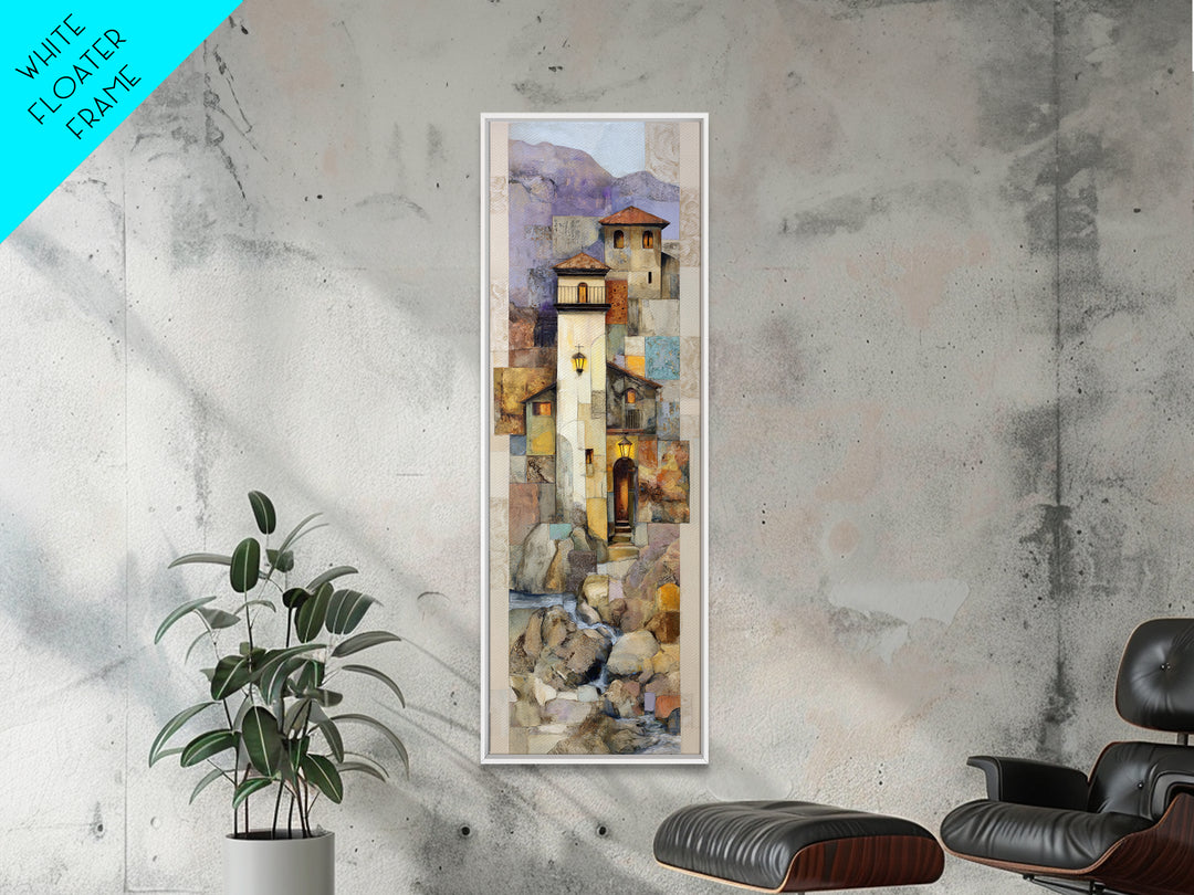 Earth Tone Mountain and River Abstraction Framed Canvas Print, Boho Art, Contemporary Art, Living Room Decor, Bohemian, BOH-1x3-71