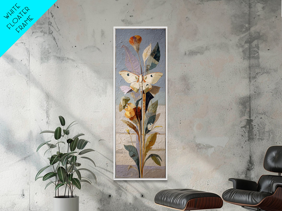 Golden Moth with Moon and Stars Canvas Print, Boho Art, Mid Century Modern, Living Room Decor, Bohemian, Boho Wall Art, BOH-1x3-77
