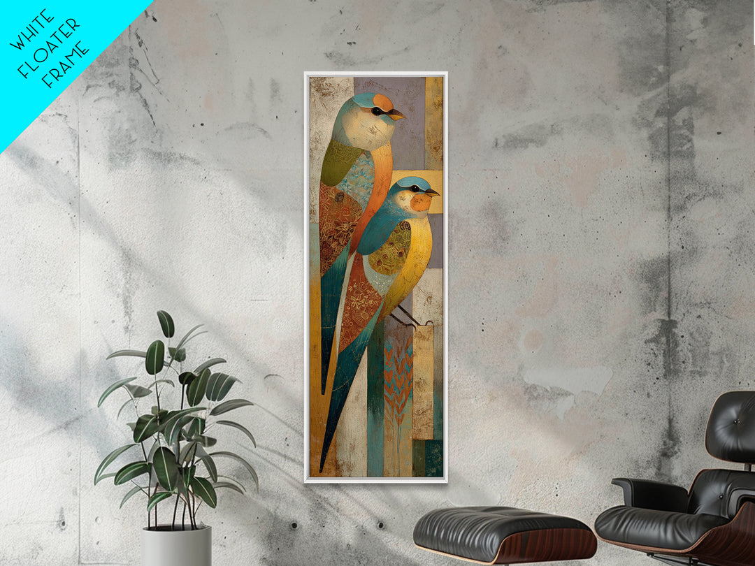 Boho Bird Pair Framed Canvas Print, Boho Art, Gallery Decor, Living Room Decor, Fine Art, Bohemian, Home Decor, Wall Decor, BOH-1x3-80