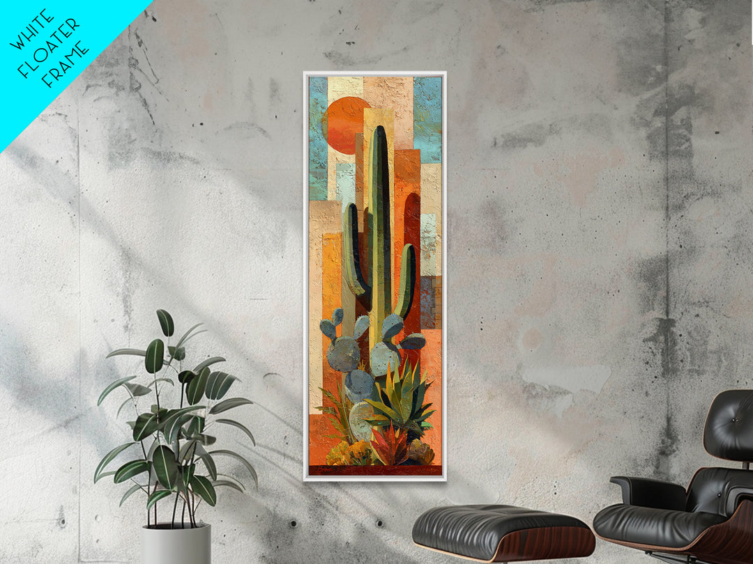 Desert Sun with Cactus and Warm Clay Canvas Print, Boho Art, Canvas Art, Living Room Decor, Fine Art, Bohemian, Wall Art Set, BOH-1x3-85