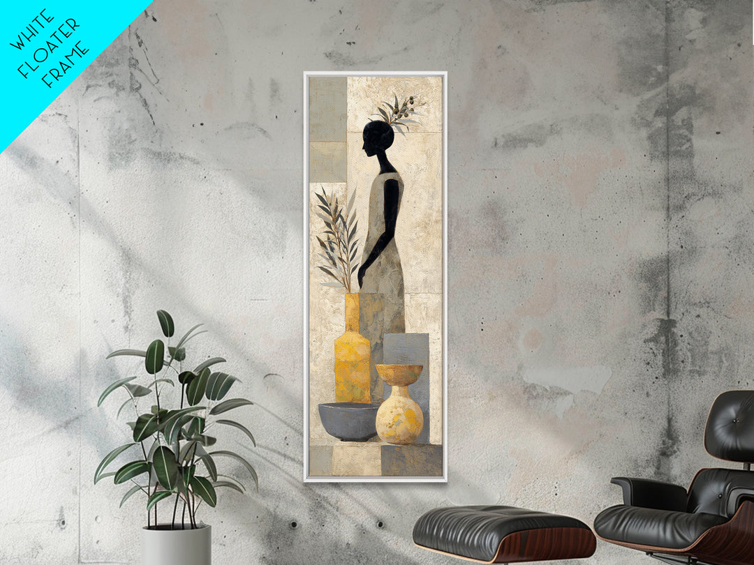 Minimal Black Line Figure Framed Canvas Print, Boho Art, Statement Artwork, Living Room Decor, Fine Art, Bohemian, Art Prints, BOH-1x3-96