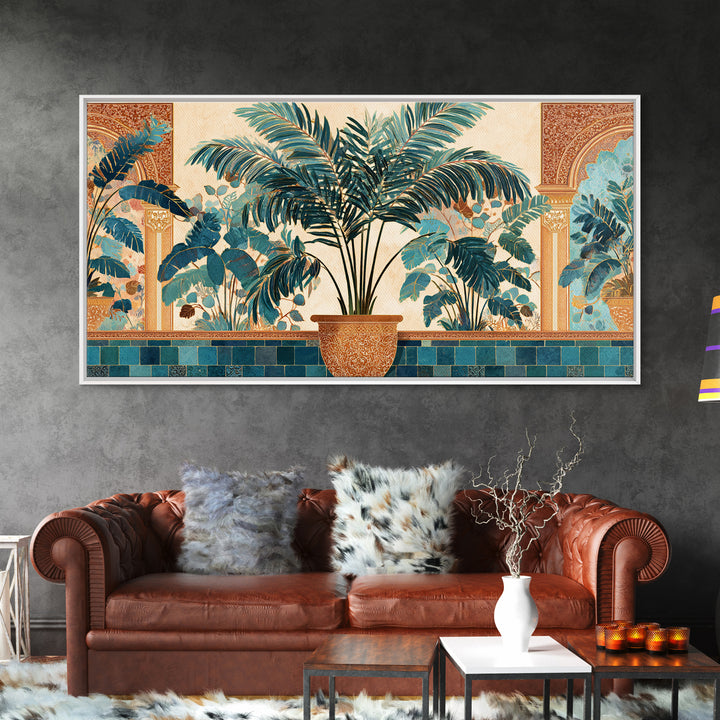Terracotta Palm Leaves Framed Canvas Print, Boho Art, Wallart, Living Room Decor, Fine Art, Bohemian, Living Room Wall Art, BOH-2x1-1