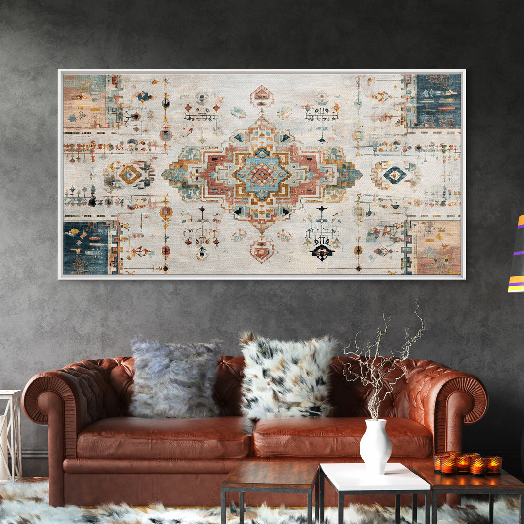 Tribal Neutral Pattern Framed Canvas Print, Boho Art, Prints, Living Room Decor, Fine Art, Bohemian, Abstract Art, Canvas Art, BOH-2x1-10