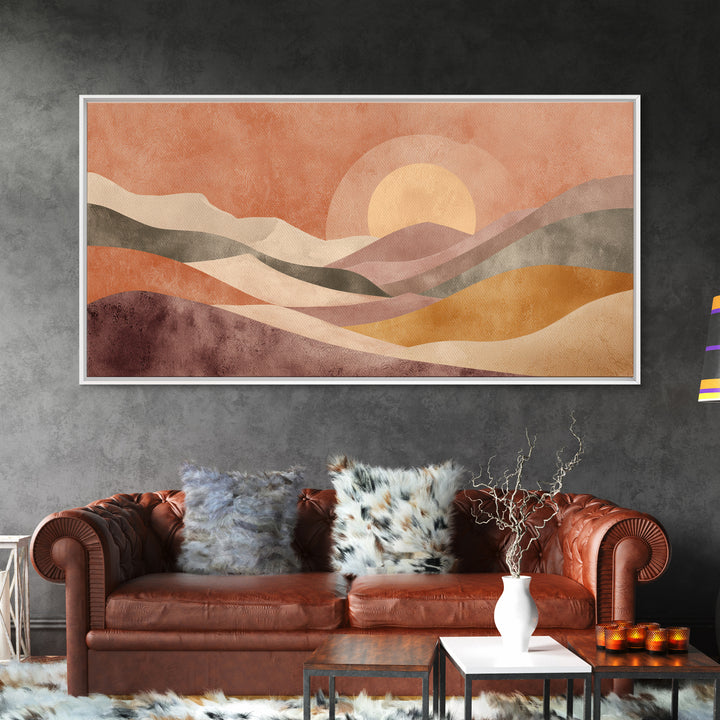 Sunrise over Rolling Dunes in Muted Peach Canvas Print, Boho Art, Art Deco, Living Room Decor, Bohemian, Modern Wall Art, BOH-2x1-17