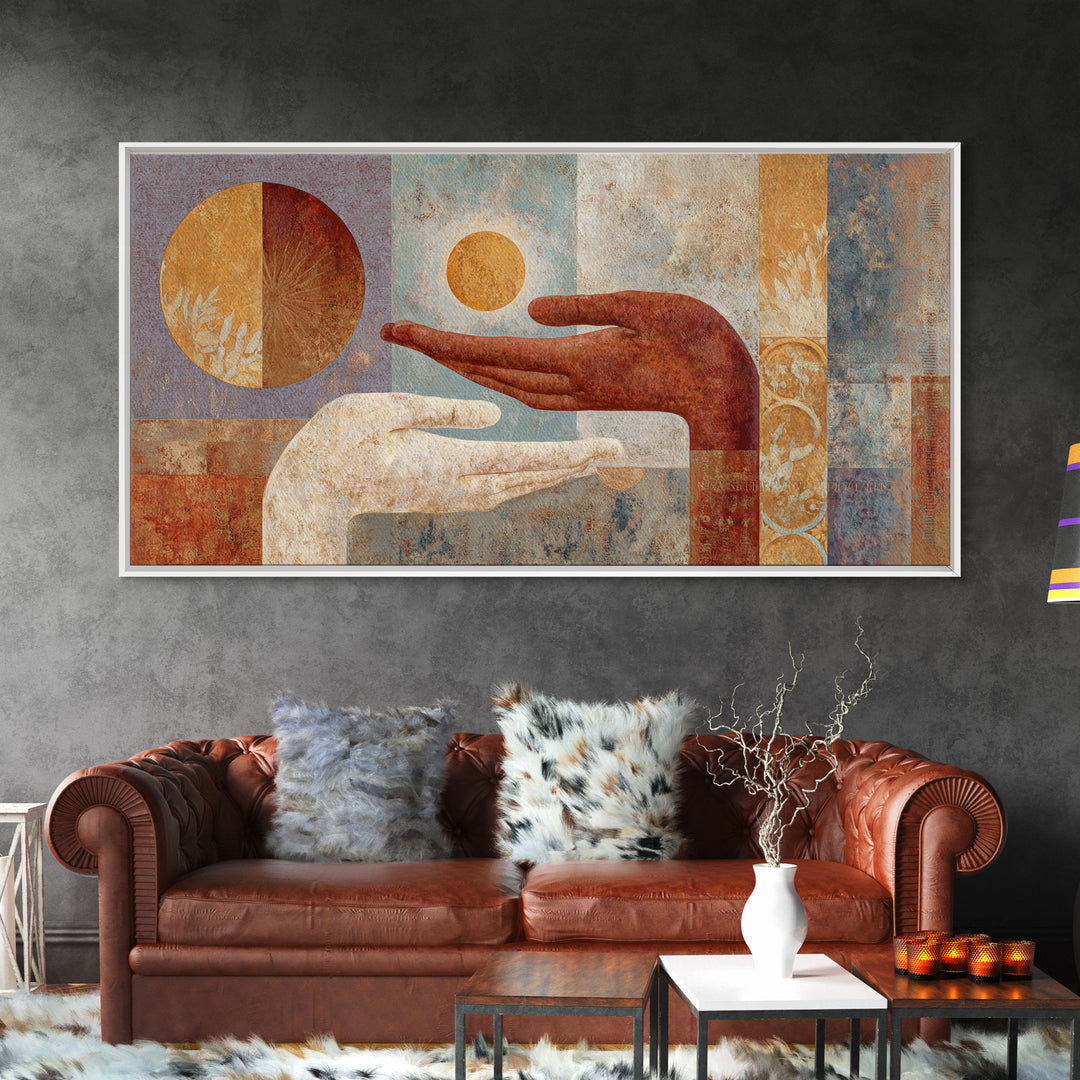 Mystic Hand Holding a Tiny Sun Canvas Print, Boho Art, Art, Living Room Decor, Abstract Art, Bohemian, Wallart, Art Nouveau, BOH-2x1-2