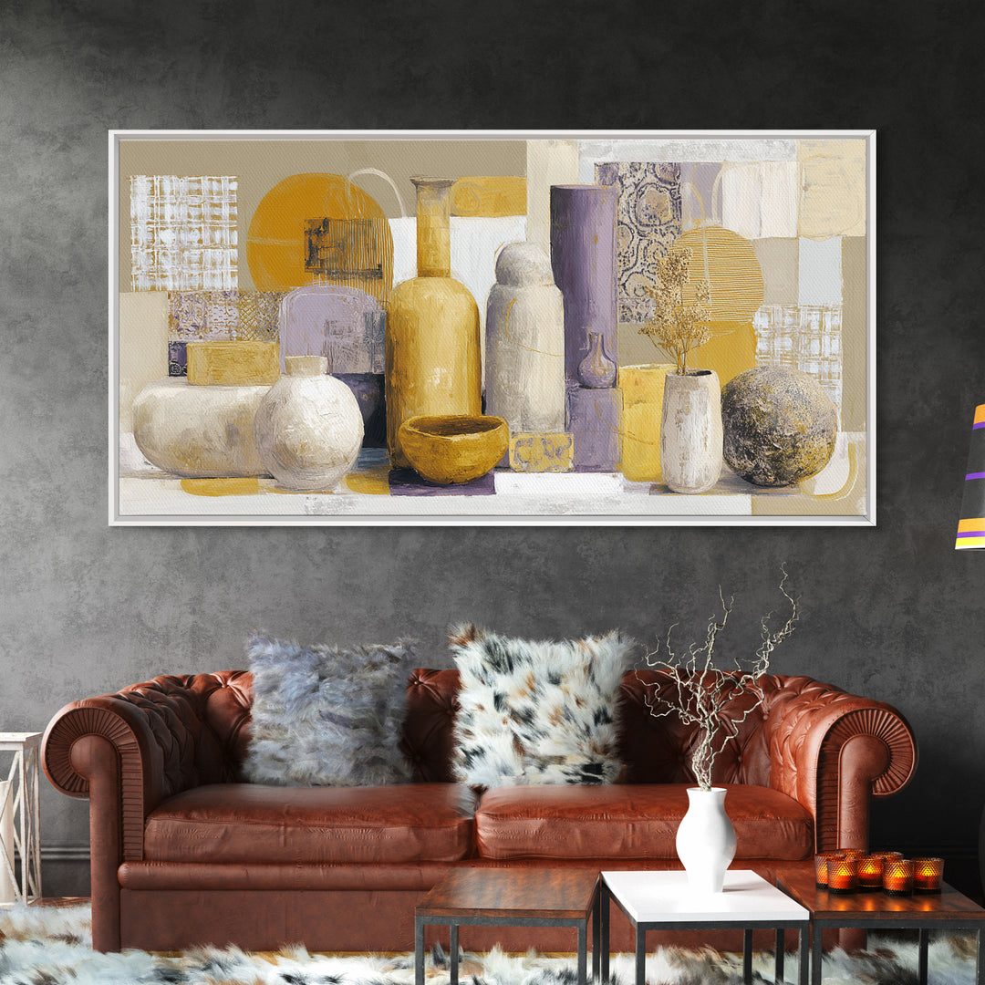 Organic Shape Collage Framed Canvas Print, Boho Art, Statement Artwork, Living Room Decor, Abstract Art, Bohemian, Art Prints, BOH-2x1-20