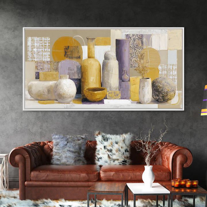 Organic Shape Collage Framed Canvas Print, Boho Art, Statement Artwork, Living Room Decor, Abstract Art, Bohemian, Art Prints, BOH-2x1-20