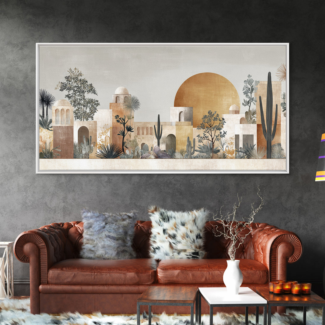 Desert Sun with Cactus and Warm Clay Canvas Print, Boho Art, Artwork, Living Room Decor, Fine Art, Bohemian, Boho Decor, BOH-2x1-21