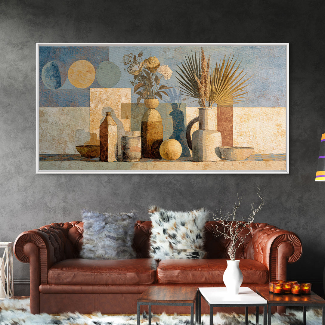 Moon Phases Above Botanical Silhouettes Canvas Print, Boho Art, Home Decor, Living Room Decor, Fine Art, Bohemian, Artwork, BOH-2x1-22