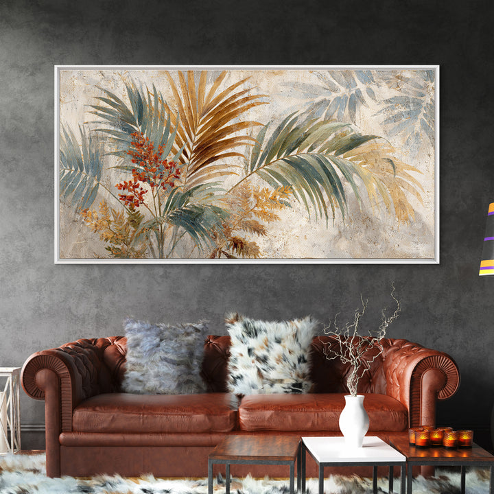 Terracotta Palm Leaves Framed Canvas Print, Boho Art, Wallart, Living Room Decor, Fine Art, Bohemian, Living Room Wall Art, BOH-2x1-25