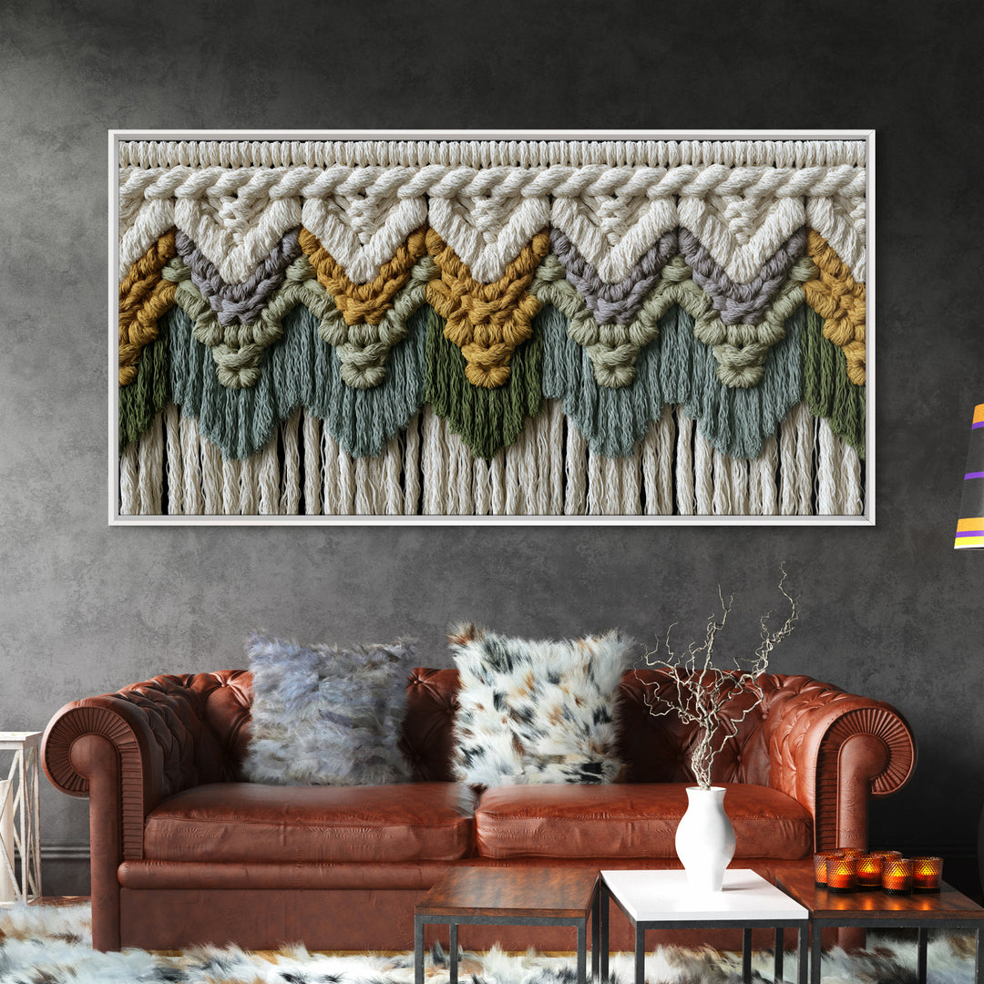 Macrame Geometric Fringe Pattern Framed Canvas Print, Boho Art, Room Decor, Living Room Decor, Fine Art, Bohemian, Printable, BOH-2x1-27